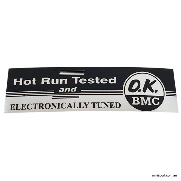 ROCKER COVER DECAL- HOT RUN TESTED & ELECTRONICALLY TUNED- O.K. BMC ...