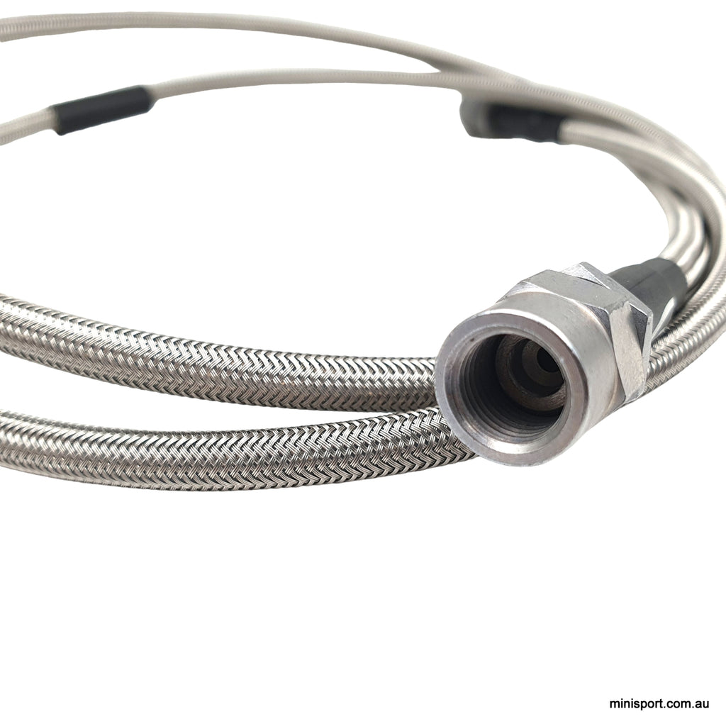 Mini oil pressure line, 4ft long, braided steel Minisport