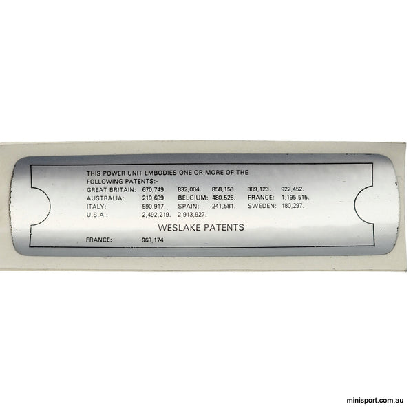Weslake patent rocker cover sticker – Minisport