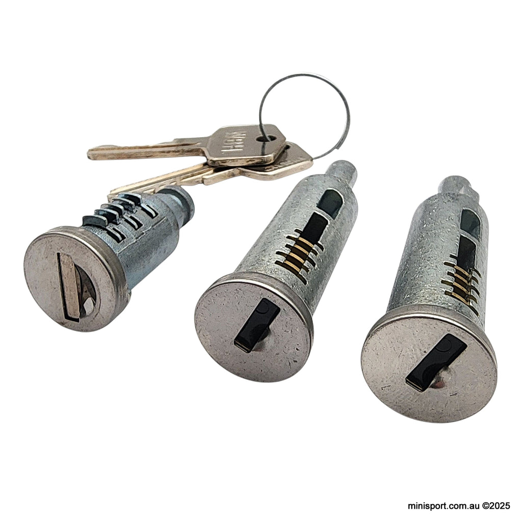MINI ROVER DOOR BARRELL LOCK SET OF 3- PUSH BUTTON TYPE- BARRELSET ...