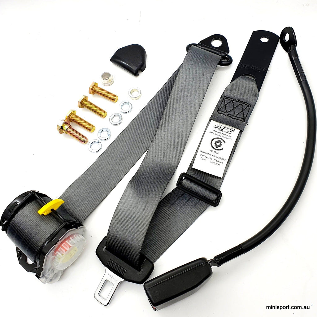 MOKE FRONT (LAP SASH) SEAT BELT WITH A 450MM STALK RETRACTABLE GREY