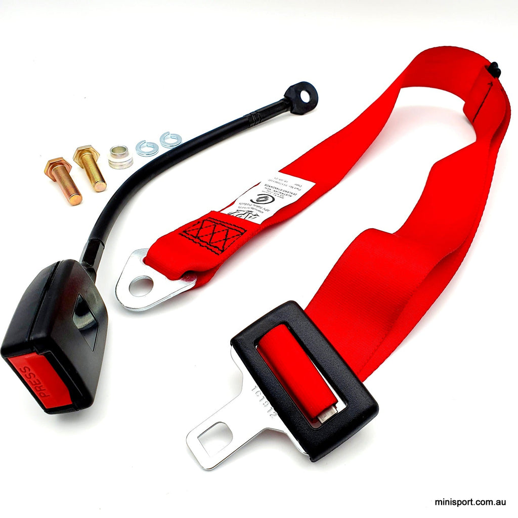 MOKE FRONT (LAP ONLY) SEAT BELT WITH 400MM SOLID STALK RED Minisport